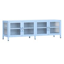 STEELEN COLOR Μεταλλικό Ντουλάπι - Έπιπλο Τηλεόρασης 160x45x55cm Πάχους 0.8mm Εσωτερικού Χώρου Βιτρίνα με Πόδια και Τζάμι Baby Blue