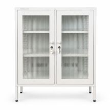 STEELEN COLOR Μεταλλική Ντουλάπα 80x40x90cm Πάχους 0.8mm Εσωτερικού Χώρου Βιτρίνα με Τζάμι και Πόδια White