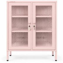 STEELEN COLOR Μεταλλική Ντουλάπα Βιτρίνα με Τζάμι 100x40x70cm Πάχους 0.8mm Εσωτερικού Χώρου και Πόδια Baby Pink