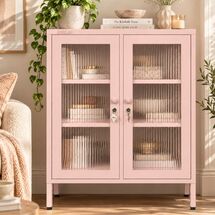 STEELEN COLOR Μεταλλική Ντουλάπα Βιτρίνα με Τζάμι 100x40x70cm Πάχους 0.8mm Εσωτερικού Χώρου και Πόδια Baby Pink