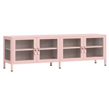 STEELEN COLOR Μεταλλικό Ντουλάπι - Έπιπλο Τηλεόρασης 160x45x55cm Πάχους 0.8mm Εσωτερικού Χώρου Βιτρίνα με Πόδια και Τζάμι Baby Pink