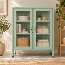 STEELEN COLOR Μεταλλική Ντουλάπα 100x40x70cm Πάχους 0.8mm Εσωτερικού Χώρου με Βιτρίνα Τζάμι και Πόδια Pastel Green