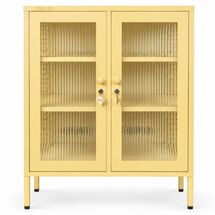 STEELEN COLOR Μεταλλική Ντουλάπα 80x40x90cm Πάχους 0.8mm Εσωτερικού Χώρου Βιτρίνα με Τζάμι και Πόδια Butter Yellow