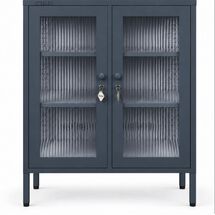 STEELEN COLOR Μεταλλική Ντουλάπα 80x40x90cm Πάχους 0.8mm Εσωτερικού Χώρου Βιτρίνα με Τζάμι και Πόδια Slate Grey