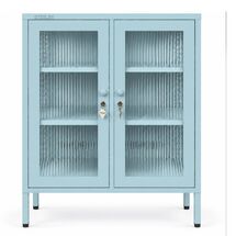 STEELEN COLOR Μεταλλική Ντουλάπα 100x40x70cm Πάχους 0.8mm Εσωτερικού Χώρου Βιτρίνα με Τζάμι και Πόδια Baby Blue