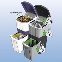 BAMA Ιταλίας Κάδος Ανακύκλωσης Απορριμμάτων 28x39x70cm Τριπλός Πλαστικός Κουζίνας 38.5lt Λευκό-Ανοιχτό Γκρι 2.5kg