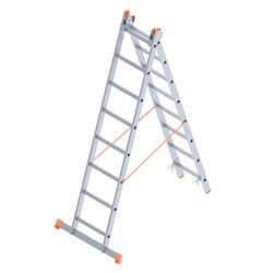 Σκάλα Αλουμινίου 2x8 Σκαλιά Αναπτυσσόμενη 3.55m Διπλή-Σχήμα ''Λ'' με Βάση Στηρίγματος 9kg Αντοχή 150kg SN7208
