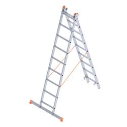 Σκάλα Αλουμινίου 2x9 Σκαλιά Αναπτυσσόμενη 4.09m Διπλή-Σχήμα ''Λ'' με Βάση Στηρίγματος 9.65kg Αντοχή 150kg