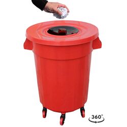 PLANET Κάδος Απορριμάτων 120lt Ø56x77cm Επαγγελματικός Πλαστικός με Καπάκι + Ημικυκλική Θυρίδα Απορριμάτων και 6 Ρόδες 360° 4.3kg Κόκκινο