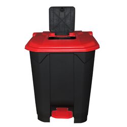 Κάδος Απορριμάτων 50lt 43x41x56cm Πλαστικός 3.8kg με Εσωτερικό Κάδο 36x29x47.5cm + Πεντάλ + Ρόδες + Μικρό Ανοιγόμενο Καπάκι Μαύρο - Κόκκινο