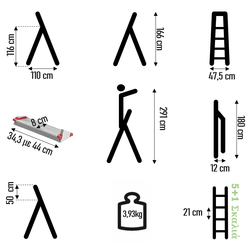 Σκάλα Αλουμινίου 5+1 Σκαλιά 47.5x112x178cm Αντοχή 150kg Βάρος 3.93kg με Ιμάντα