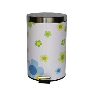 VESTA Κάδος Μεταλλικός με Πεντάλ Ø25x41cm 12lt Κουζίνας με Εσωτερικό Πλαστικό Κάδο Ø25x34cm Λευκός με Πολύχρωμες Μαργαρίτες 2.0Kg