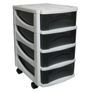 BAMA Ιταλίας Πλαστική Συρταριέρα 30x40x51cm 4όροφη Γραφείου με Ρόδες Λευκό-Διάφανο