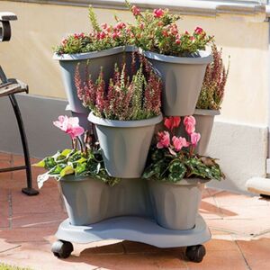 Βάση Γλάστρας Σύνθεσης Τριπλής TRIFOGLIO Ø40X10cm με Ρόδες Πλαστική 0.37kg Γκρι BAMA  Ιταλίας