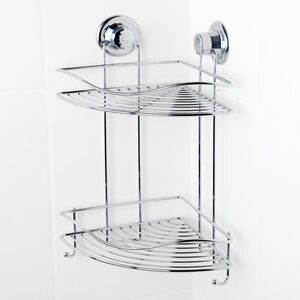 TEKNO-TEL Γωνιακή Ραφιέρα Μπάνιου 2όροφη 29.5x21x40cm Πάχος 7mm Αντοχή 12kg Επιχρωμιωμένο Ατσάλι με Βεντούζα EXTRA STRONG