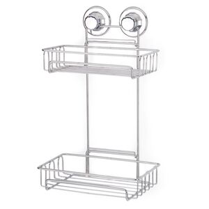 TEKNO-TEL Ραφιέρα Μπάνιου 2όροφη Πτυσσόμενη 25x15x36cm Πάχος 7mm Αντοχή 12kg Επιχρωμιωμένο Ατσάλι με Βεντούζα EXTRA STRONG