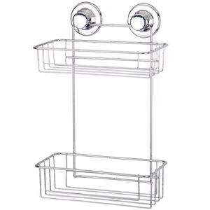 TEKNO-TEL Ραφιέρα Μπάνιου 2όροφη 25x18x35cm Πάχος 7mm Αντοχή 12kg Επιχρωμιωμένο Ατσάλι με Βεντούζα EXTRA STRONG