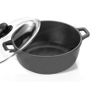 Χύτρα Αντικολλητική 4.5lt Αλουμινίου Ø24x10cm Πάχος 6mm Βάρος 1.72kg + Πυρέξ Καπάκι Μαύρη