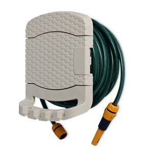 TOOMAX FASHION ITALY Βάση Λάστιχου + Λάστιχο 15 Μέτρα 29x20x37cm Πλαστική με Αποθηκευτικό Χώρο RATTAN STYLE TUBO PLUS Κρεμ