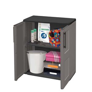 ARTPLAST Ιταλίας Πλαστική Ντουλάπα 68x37x84cm 9kg με Μεταλλικούς STRONG Μεντεσέδες 2 Αποθηκευτικοί Χώροι Γκρι Σκούρο