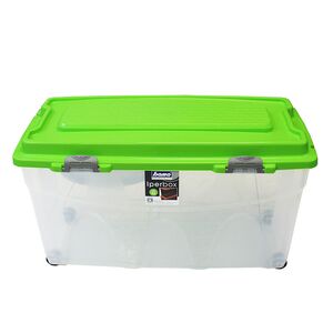 BAMA Ιταλίας Κουτί Αποθήκευσης 80x40x45cm 85lt Πλαστικό με Κλιπς και 4 Ρόδες Διάφανο-Λαχανί IPERBOX