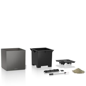 LECHUZA Canto 40 Κύβος Επιδαπέδια Γλάστρα 40x40x40cm Αυτοποτιζόμενη με Δοχείο Φύτευσης Ανθρακί Γερμανίας Reddot Award Winner 2017