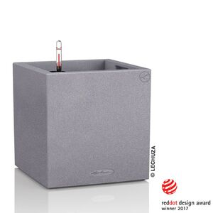 LECHUZA Canto Color Κύβος 30 Επιδαπέδια Γλάστρα 30x30x30cm Αυτοποτιζόμενη με Δοχείο ΓΚΡΙ όψη ΦΥΣΙΚΗ ΠΕΤΡΑ Γερμανίας