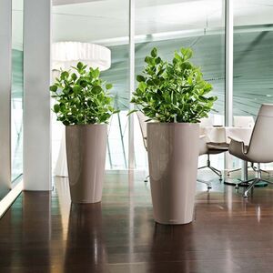 LECHUZA RONDO 40 Premium Επιδαπέδια Γλάστρα Ø40x75cm ΑΥΤΟΠΟΤΙΖΟΜΕΝΗ με Δοχείο Φύτευσης Γκρι-Καφέ Γυαλιστερή Γερμανίας