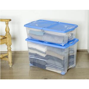 BAMA Ιταλίας Κουτί Αποθήκευσης 59x39x36cm 54lt με Περιστρεφόμενες Ρόδες 360ᵒ Πλαστικό Διάφανο-Μπλε CONTENITORE ROTOBOX