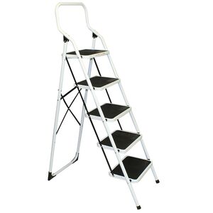 VESTA Σκαλοσκαμπό Μεταλλικό 48x92x158cm με 5 Σκαλιά MAX Αντοχή 150kg Βάρος 10.2kg PLUS Λευκό LY305