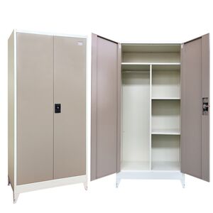 STEELEN Metal Wardrobe 90x45x191cm Thickness 0.6mm/0.8mm (floor) Galvanized with Partition and Adjustable Legs - 5 Storage Spaces Taupe - Beige