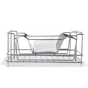 TEKNO-TEL Πιατοθήκη Στεγνωτήριο Αποσπώμενο Επιχρωμιωμένο Ατσάλι 37x30x24cm 2όροφο Βάρος 1.5kg 13 Θέσεις Πιάτων με Θήκη και Δίσκο