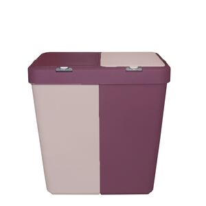 Καλάθι Απλύτων Διπλό 80lt 54x34.5x57cm Πλαστικό με Διπλό Καπάκι 3.12kg Μωβ-Ροζ Παλ