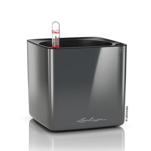 LECHUZA CUBE Glossy 14 Επιτραπέζια Γλάστρα 14x14x14cm Αυτοποτιζόμενη με Εσωτερικό Δοχείο Charcoal Metallic Γερμανίας