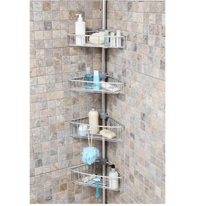 Τηλεσκοπική Ραφιέρα Μπάνιου 4όροφη Γωνία 35x21.5x135-270cm Ρυθμιζόμενο Ύψος με 4 Ράφια Αλουμινίου (Χωρίς Εργαλεία)