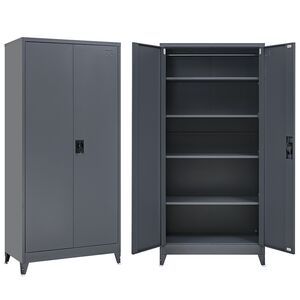 STEELEN Metal Wardrobe 90x45x191cm Thickness 0.6mm/0.8mm (floor) Galvanized with 4 Shelves and Adjustable Legs - 5 Storage Spaces Anthracite Matt