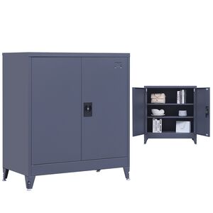 STEELEN Metal Wardrobe 90x45x101cm Thickness 0.6mm/0.8mm (floor) Galvanized with 2 Shelves and Adjustable Legs - 3 Storage Spaces Anthracite Matt