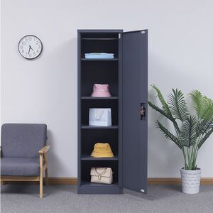 STEELEN Metal Wardrobe 50x45x181cm Thickness 0.6mm/0.8mm (floor) Galvanized with 4 Shelves - 5 Storage Spaces Anthracite Matt