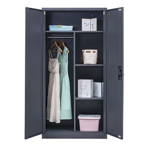 STEELEN Μεταλλική Ντουλάπα 90x45x181cm Πάχους 0.6mm/0.8mm (πάτωμα) Γαλβανιζέ με Χώρισμα - 5 Αποθηκευτικοί Χώροι Ανθρακί Ματ ΧΩΡΙΣ ΠΟΔΙΑ