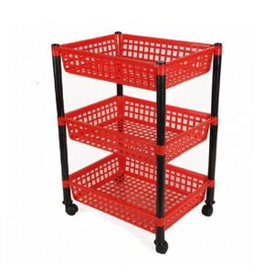 Τρόλεϊ Τροφίμων 39x30x62cm 3όροφο 1.4kg Πλαστικό με Ρόδες Κόκκινο-Μαύρο