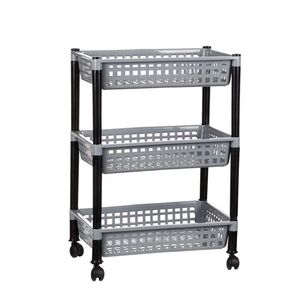 Τρόλεϊ Τροφίμων 39x30x62cm 3όροφο 1.4kg Πλαστικό με Ρόδες Γκρί-Μαύρο