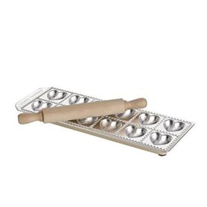 IMPERIA Ιταλίας Raviolamp Φόρμα Design 12 Θέσεων Αλουμινίου Ασημί για Ζυμαρικά Cuoricini 33.5x11.5x2cm και Ξύλινος Πλάστης