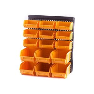 Εργαλειοθήκη Τοίχου/Organiser 32.3x18x38.5cm Πλαστικό ΣΕΤ 15 τεμαχίων με Διάτρητη Πλάτη 9+6 Σκαφάκια Μαύρο-Πορτοκαλί Artplast Ιταλίας