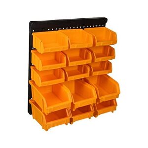 Εργαλειοθήκη Τοίχου/Organiser 32.3x18x38.5cm Πλαστικό ΣΕΤ 15 τεμαχίων με Διάτρητη Πλάτη 9+6 Σκαφάκια Μαύρο-Πορτοκαλί Artplast Ιταλίας