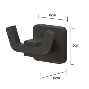 TEKNO-TEL Άγκιστρο-Κρεμάστρα 2 Θέσεων Μπάνιου 18x6x5cm Αλουμινίου Επιτοίχια με Βίδες Μαύρη Matte