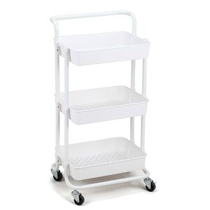 VESTA Πολυχρηστικό Τρόλεϊ Κουζίνας/Μπάνιου/Επαγγελματικό 43x34x85.5cm Μεταλλικό με Χειρολαβή / 3 Πλαστικά Ράφια 41x30x7.5cm και Ρόδες 360° 3.6kg Λευκό