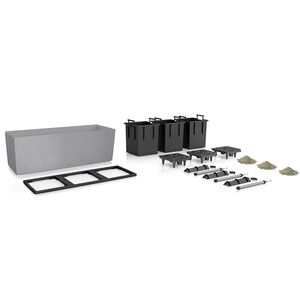 LECHUZA Trio 40 Stone Ζαρντινιέρα 129.5x42x44cm Αυτοποτιζόμενη με 3 Κάδους Φύτευσης Μαύρο του Γραφίτη Όψη Φυσική Πέτρα Γερμανίας