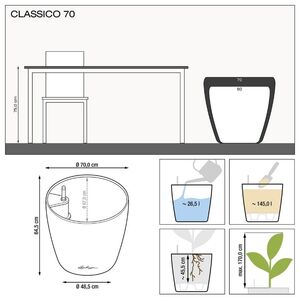 LECHUZA Classico 70 Premium Επιδαπέδια Γλάστρα Ø70x64.5cm Αυτοποτιζόμενη Ανθρακί (Charcoal Metallic) Γερμανίας