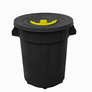 PLANET Κάδος Απορριμάτων 120lt Ø56x67cm Επαγγελματικός Πλαστικός με Καπάκι + Ημικυκλική Θυρίδα Απορριμάτων 3.75kg Μαύρο με Κίτρινη Θυρίδα