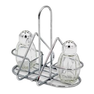 VESTA Αλατοπίπερο σε Βάση με Χαρτοπετσετοθήκη Σετ 16x13x14cm Επιχρωμιωμένο Ατσάλι Γυαλιστερό